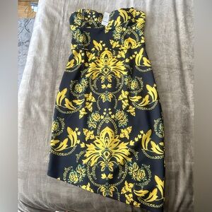 bebe Strapless Black and Yellow Dress
